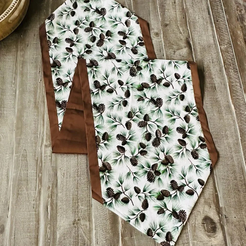 Winter Holiday Glitter Pine Cone Table Runner